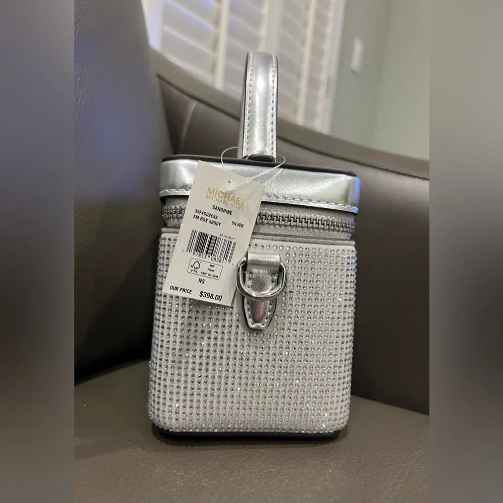 Michael Kors‎ Sandrine Glitter Embellished Small Box Crossbody Bag (Silver) NWT